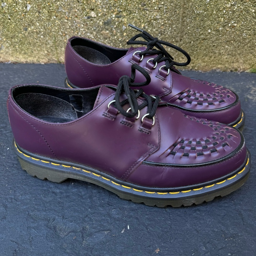 Dr. Martens Plum Woven Toe Lace-Up Flats with Yellow Welt